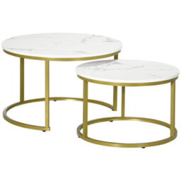 Homcom Marble Coffee Table Set Of 2, Round Nest Of Tables, White - thumbnail 2