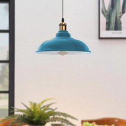 Cyan Blue Metal Lamp Shade 32Cm Industrial Retro Ceiling Pendant Light Shade, E27 Easy Fit - thumbnail 4