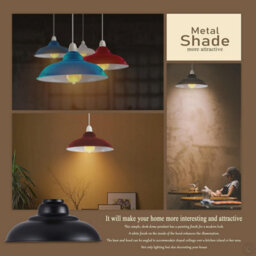 Cyan Blue Metal Lamp Shade 32Cm Industrial Retro Ceiling Pendant Light Shade, E27 Easy Fit - thumbnail 6