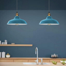 Cyan Blue Metal Lamp Shade 32Cm Industrial Retro Ceiling Pendant Light Shade, E27 Easy Fit - thumbnail 5