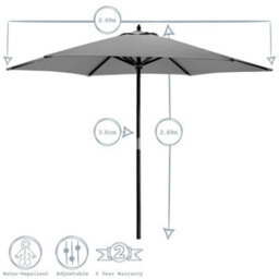 Harbour Housewares Wooden Garden Parasol - 2.7M - Grey - thumbnail 3