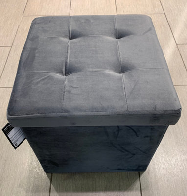 Home Luxe Interiors Charcoal Square Foldable Brushed Velvet Storage Box Pouffe Seat Ottoman - image 1