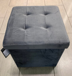 Home Luxe Interiors Charcoal Square Foldable Brushed Velvet Storage Box Pouffe Seat Ottoman - thumbnail 1