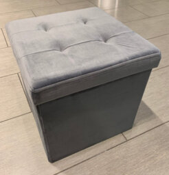 Home Luxe Interiors Charcoal Square Foldable Brushed Velvet Storage Box Pouffe Seat Ottoman - thumbnail 2