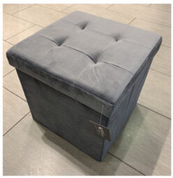 Home Luxe Interiors Charcoal Square Foldable Brushed Velvet Storage Box Pouffe Seat Ottoman - thumbnail 3