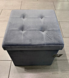 Home Luxe Interiors Charcoal Square Foldable Brushed Velvet Storage Box Pouffe Seat Ottoman - thumbnail 4