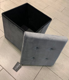 Home Luxe Interiors Charcoal Square Foldable Brushed Velvet Storage Box Pouffe Seat Ottoman - thumbnail 5