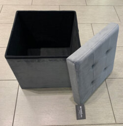 Home Luxe Interiors Charcoal Square Foldable Brushed Velvet Storage Box Pouffe Seat Ottoman - thumbnail 6