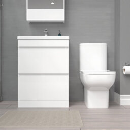 Nes Home White 600mm 2 Drawers Basin Vanity Unit & Close Coupled Toilet - thumbnail 2