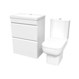 Nes Home White 600mm 2 Drawers Basin Vanity Unit & Close Coupled Toilet - thumbnail 6