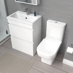 Nes Home White 600mm 2 Drawers Basin Vanity Unit & Close Coupled Toilet - thumbnail 4