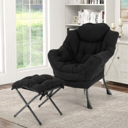 Gainoom Lazy Chair With Ottoman Modern Accent Chair Upholstered Sherpa Reading Chair - thumbnail 4