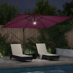 Berkfield Versatile Cantilever Roma Parasol With Leds Bordeaux Red 286X285X270 Cm Aluminium - thumbnail 4