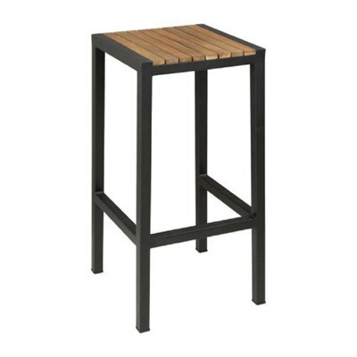 Juneau Fixed Height Bar Stool Price Per Pair Black Steel & Acacia Wood