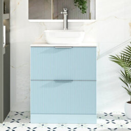 Royal Bathrooms Evora 700mm Powder Blue Fluted Floor Standing Vanity Unit 2 Drawer With Countertop Basin - Elva - thumbnail 1