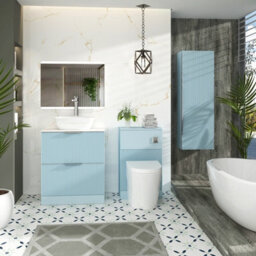 Royal Bathrooms Evora 700mm Powder Blue Fluted Floor Standing Vanity Unit 2 Drawer With Countertop Basin - Elva - thumbnail 2