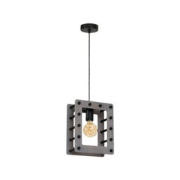 Milagro Theo Black And Grey Pendant Lamp 1Xe27 Hand Made Unique Industrial Style Formed From Matt Black Metal And Cool Grey Wood - thumbnail 2
