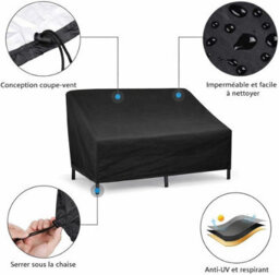 210D Oxford Outdoor Bench Cover With Adjustable Drawstrings, For Garden Benches, Terrace Sofas And Patio Furniture, 134 X 66 89 Cm - thumbnail 2