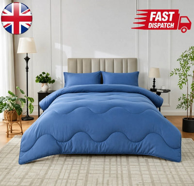 Navy Blue 10.5 Tog Coverless Duvet Bedding Set Reversible Microfiber Comforter With Matching Pillowcases Lightweight Modern Wave - image 1