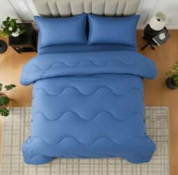 Navy Blue 10.5 Tog Coverless Duvet Bedding Set Reversible Microfiber Comforter With Matching Pillowcases Lightweight Modern Wave - thumbnail 4