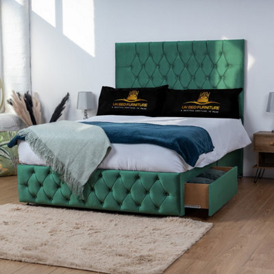 UKBEDFURNITURE Monaco Grey Plush Divan Bed With 2 Foot End Drawers & 26 Inch Headboard - image 1