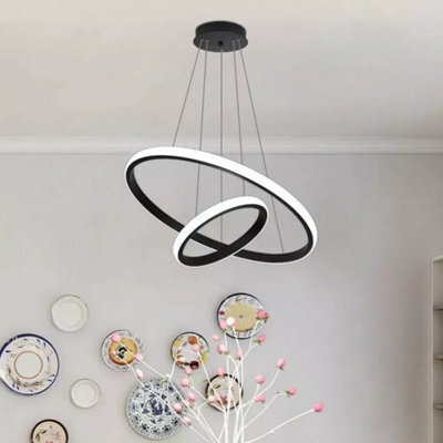 Modern Led Dining Chandelier 2-Rings Lamp 32W 6500K Pendant Lights Living Room - image 1