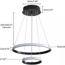 Modern Led Dining Chandelier 2-Rings Lamp 32W 6500K Pendant Lights Living Room - thumbnail 2