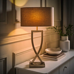 Valuelights Katniss Large Silver Chrome Metal Bedside Table Lamp With A Grey Oval Fabric Lampshade - thumbnail 5