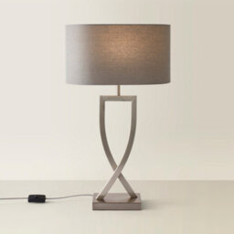 Valuelights Katniss Large Silver Chrome Metal Bedside Table Lamp With A Grey Oval Fabric Lampshade - thumbnail 6