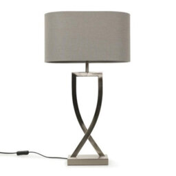 Valuelights Katniss Large Silver Chrome Metal Bedside Table Lamp With A Grey Oval Fabric Lampshade