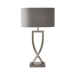 Valuelights Katniss Large Silver Chrome Metal Bedside Table Lamp With A Grey Oval Fabric Lampshade - thumbnail 2