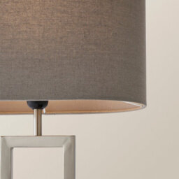 Valuelights Katniss Large Silver Chrome Metal Bedside Table Lamp With A Grey Oval Fabric Lampshade - thumbnail 3