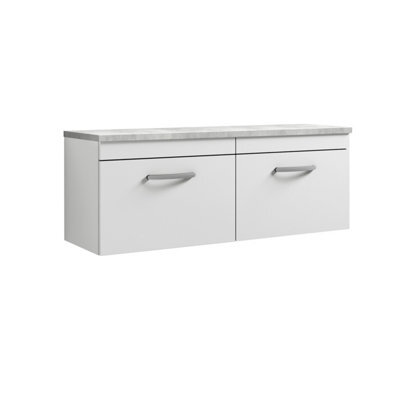 Balterley Millwich Contemporary 2 Drawer Wall Hung Vanity Unit With Laminate Black Galaxy Granite Worktop, Gloss White, 1200mm - image 1