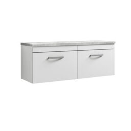 Balterley Millwich Contemporary 2 Drawer Wall Hung Vanity Unit With Laminate Black Galaxy Granite Worktop, Gloss White, 1200mm - thumbnail 1
