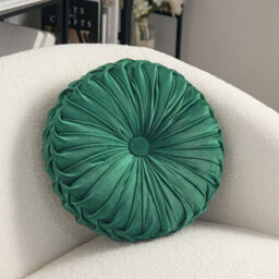 Living And Home Green Modern Round Pumpkin Pleated Velvet Throw Pillow Sofa Cushion Dia 35 Cm - thumbnail 1