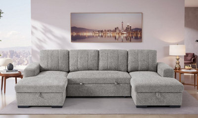 Stratus Interiors Como Modern Fabric Corner Sofa Bed With Double Lift-Up Storage -Grey- U-Shaped Convertible Sleeper Sofa - image 1