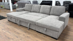 Stratus Interiors Como Modern Fabric Corner Sofa Bed With Double Lift-Up Storage -Grey- U-Shaped Convertible Sleeper Sofa - thumbnail 2