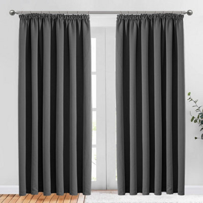 Bedlooms Blackout Curtains Thermal Insulated Pencil Pleat Grey Medium Window Curtain (Pair) 66 X 72 Inches With Tie Backs - image 1