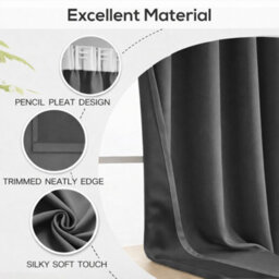 Bedlooms Blackout Curtains Thermal Insulated Pencil Pleat Grey Medium Window Curtain (Pair) 66 X 72 Inches With Tie Backs - thumbnail 5