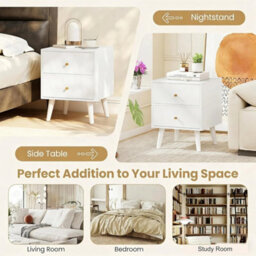 White 2-Drawer Wooden Nightstand - thumbnail 5
