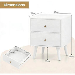 White 2-Drawer Wooden Nightstand - thumbnail 2