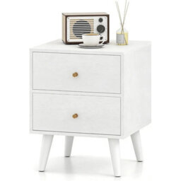 White 2-Drawer Wooden Nightstand