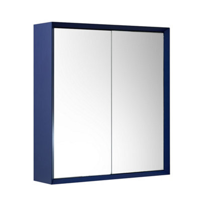 Homestylestore 600 X 650mm Navy Blue Wall Mounted Mirrored Door Bathroom Cabinet - image 1