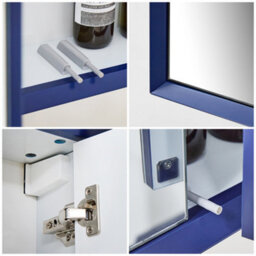 Homestylestore 600 X 650mm Navy Blue Wall Mounted Mirrored Door Bathroom Cabinet - thumbnail 2