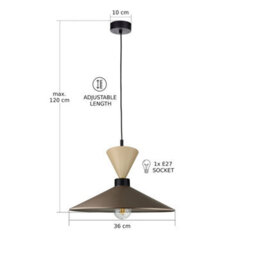 Luminosa Lighting Luminosa Amaris Dome Pendant Ceiling Light Brown, Black, Beige 1X E27 - thumbnail 5