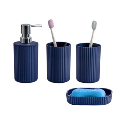 Innoteck Essentials 4Pc Bathroom Accessory Set(Matt Blue) - Soap Dish, Soap Dispenser, Tumbler(X2). - image 1