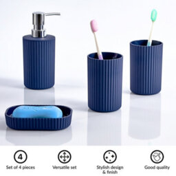 Innoteck Essentials 4Pc Bathroom Accessory Set(Matt Blue) - Soap Dish, Soap Dispenser, Tumbler(X2). - thumbnail 2