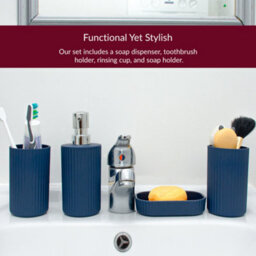 Innoteck Essentials 4Pc Bathroom Accessory Set(Matt Blue) - Soap Dish, Soap Dispenser, Tumbler(X2). - thumbnail 3