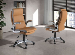 Angel Cerda Stylish Brown Leatherette Swivel Office Chair For Ultimate Comfort - thumbnail 2