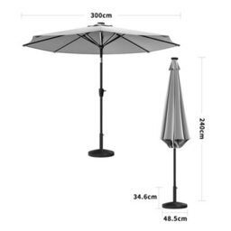 Living And Home 3M Large Garden Led Parasol Outdoor Beach Umbrella With Light Sun Shade Crank Tilt With Round Base, Light Grey - thumbnail 5